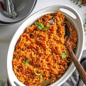 Jollof rice in a bowl